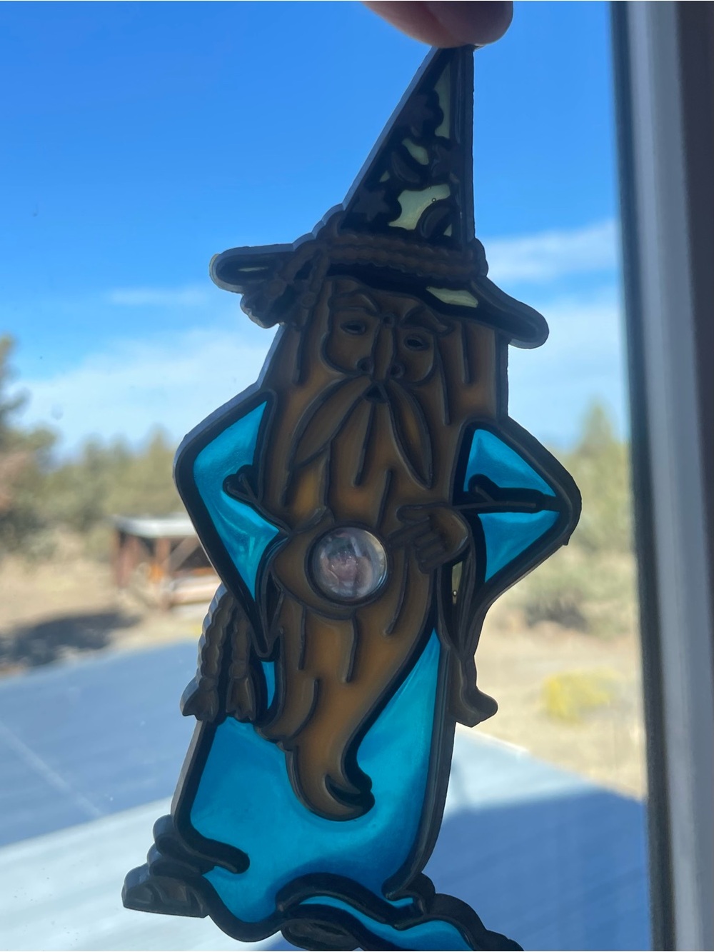 Blue Wizard Stained Glass Suncatcher - Handcrafted Window Art
